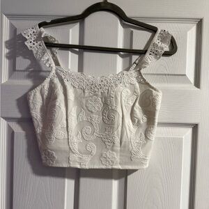 Abercrombie & Fitch White Embroidered Cropped Tank